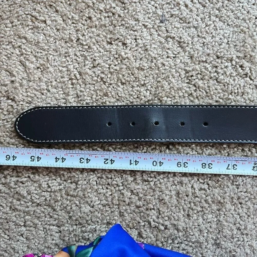 Black Leather Belt Sz 40 Contrast Stitch Silver Roller Buckle Y2K